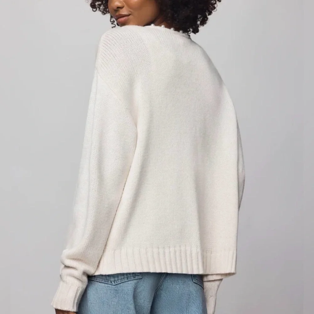 Splendid Emmy Pearl Cardigan NWT Cream Soft Cashblend Embellished Open Front M